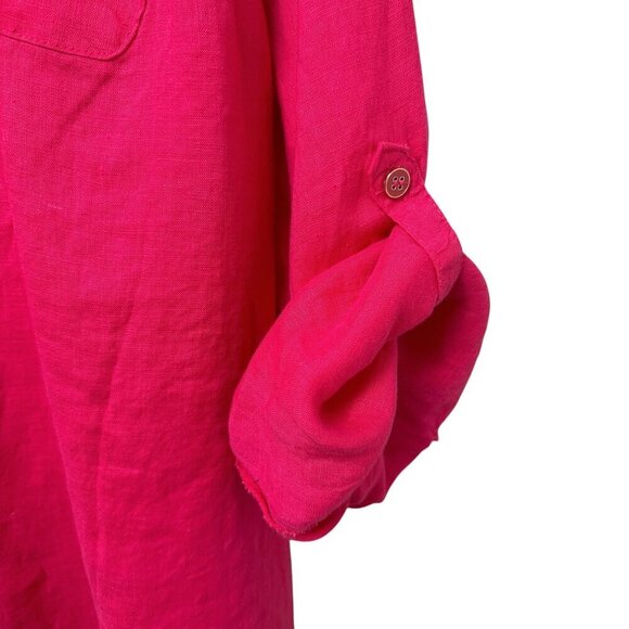 JM Collection 100% Linen Top Plus Size 22W Pink Tunic Blouse Button Front - Picture 7 of 11